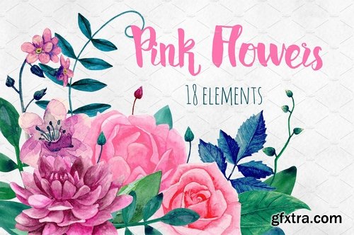 CM - Watercolor pink flowers clip art 2166646