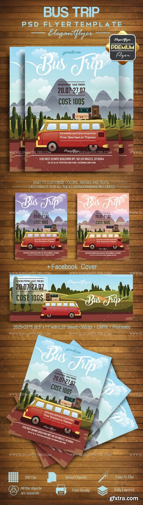 Bus Trip – Flyer PSD Template + Facebook Cover