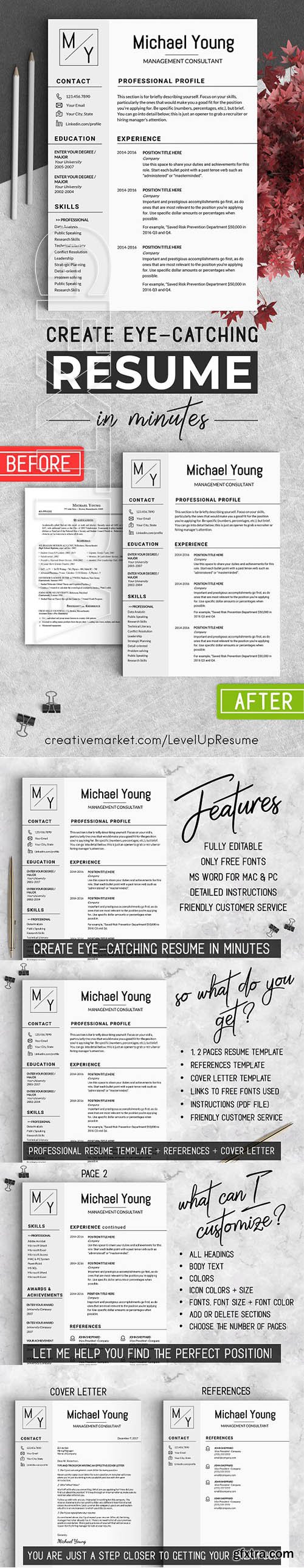 CreativeMarket - Professional Resume CV Template 2194494