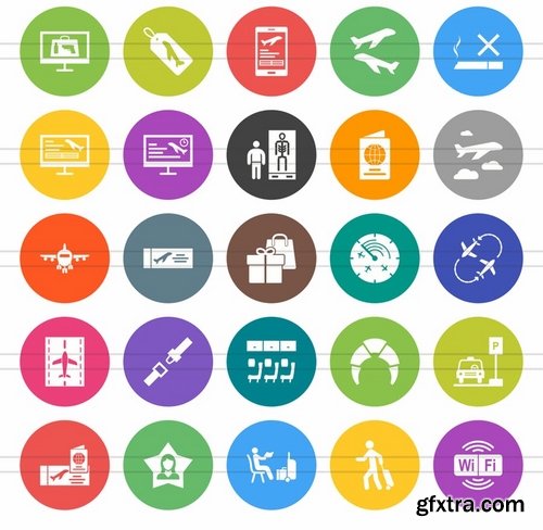 50 Airport Flat Round Icons