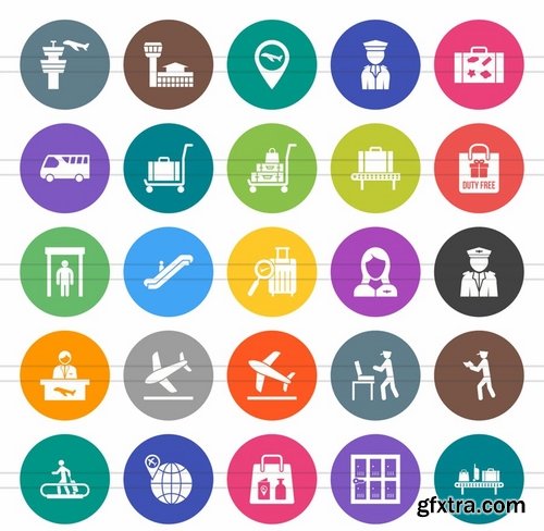 50 Airport Flat Round Icons