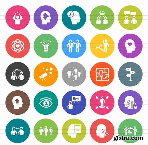 50 Soft Skills Flat Round Icons