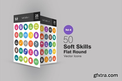 50 Soft Skills Flat Round Icons