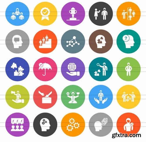 50 Soft Skills Flat Round Icons