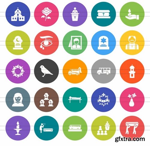 50 Funeral Flat Round Icons