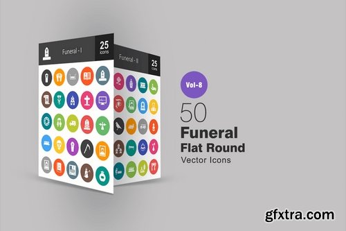 50 Funeral Flat Round Icons