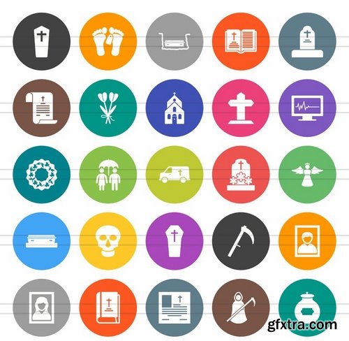 50 Funeral Flat Round Icons