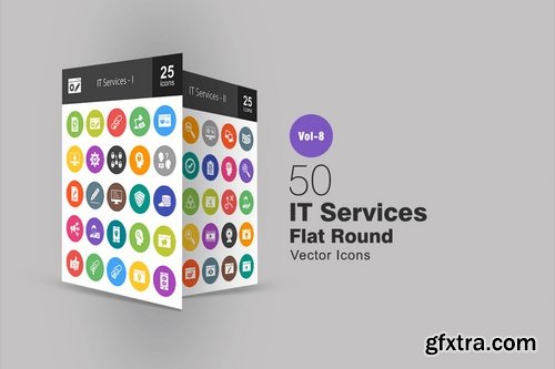 50 IT Services Flat Round Icons