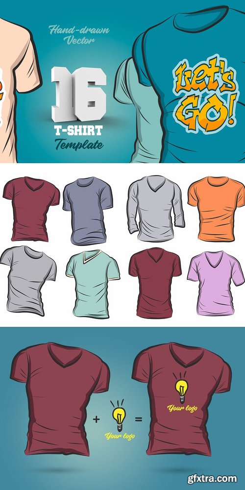 CM - 16 Hand-drawn vector tshirt template 2076527