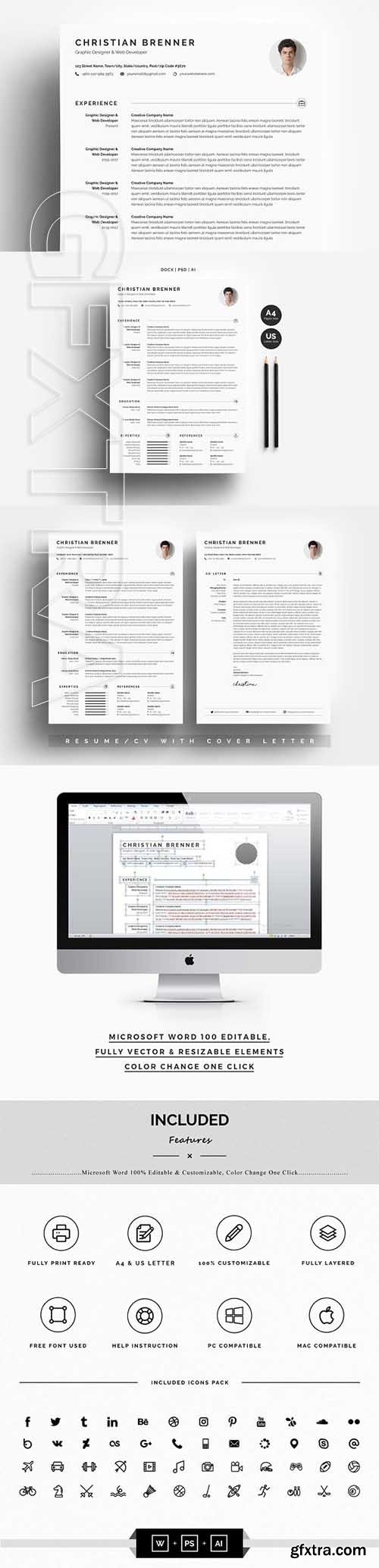 CreativeMarket - Clean Resume CV With Cover Letter 2197254