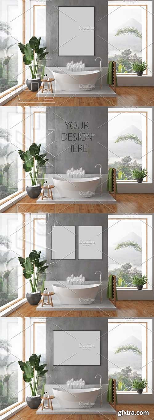 CreativeMarket - Bathroom scene - blank wall mockup 2198069