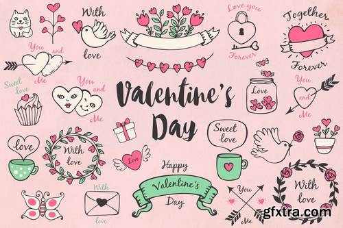 Valentine Doodle Design Elements