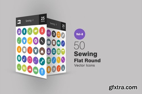 50 Sewing Flat Round Icons