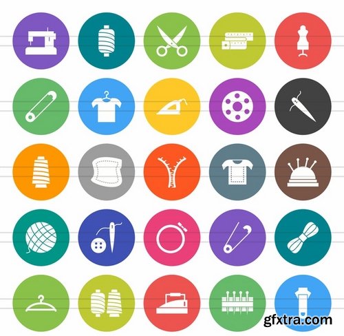 50 Sewing Flat Round Icons