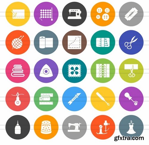 50 Sewing Flat Round Icons