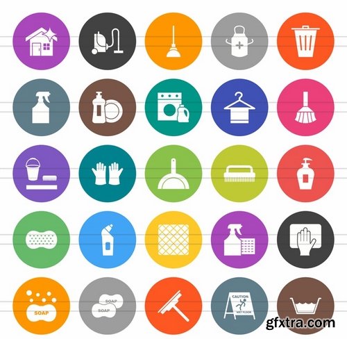 50 Cleaning Services Flat Round Icons