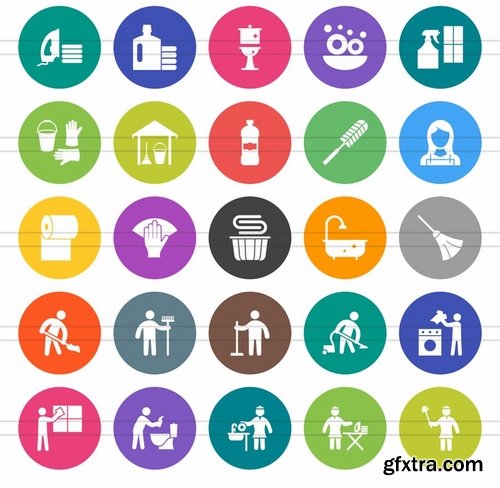 50 Cleaning Services Flat Round Icons