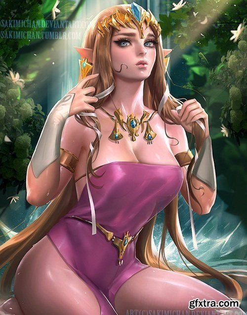 Gumroad - Waterfall Break Zelda by Sakimichan