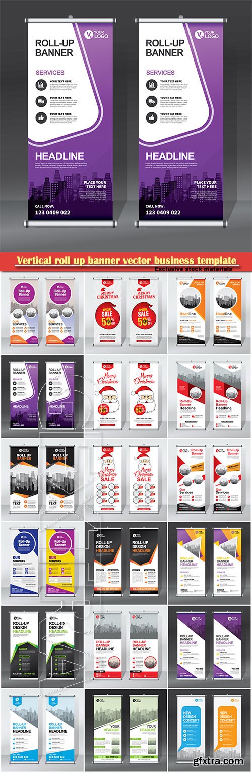 Vertical roll up banner vector business template # 9