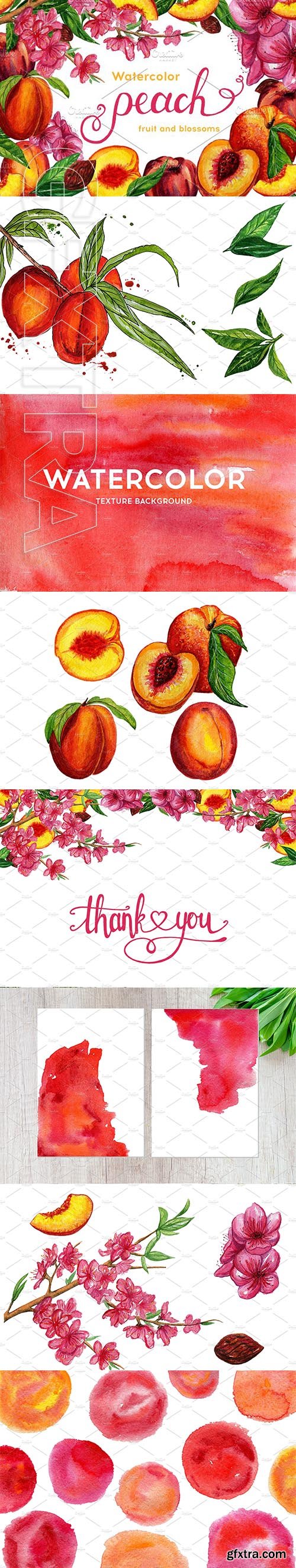 CreativeMarket - Watercolor peaches set 2189999