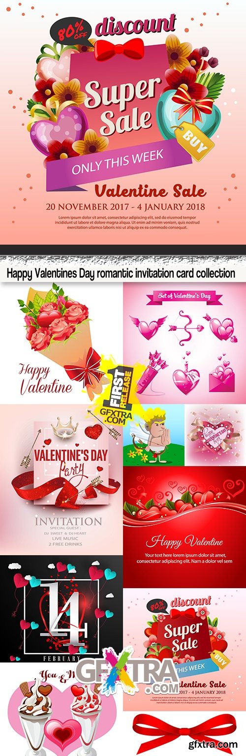 Happy Valentines Day romantic invitation card collection