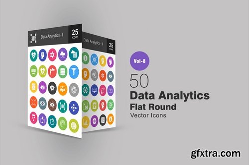 50 Data Analytics Flat Round Icons