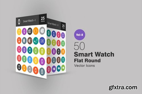 50 Smart Watch Flat Round Icons