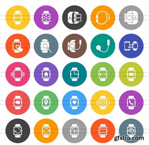 50 Smart Watch Flat Round Icons