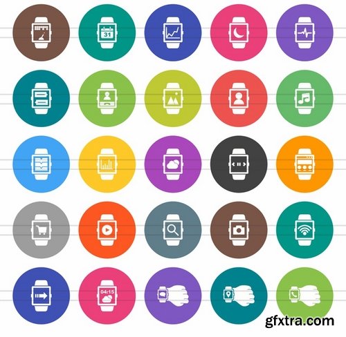 50 Smart Watch Flat Round Icons