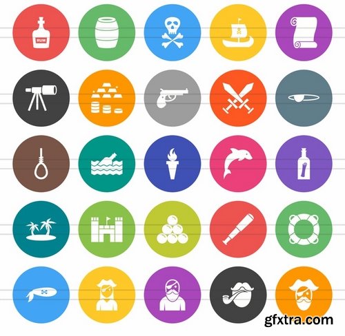 50 Pirate Flat Round Icons