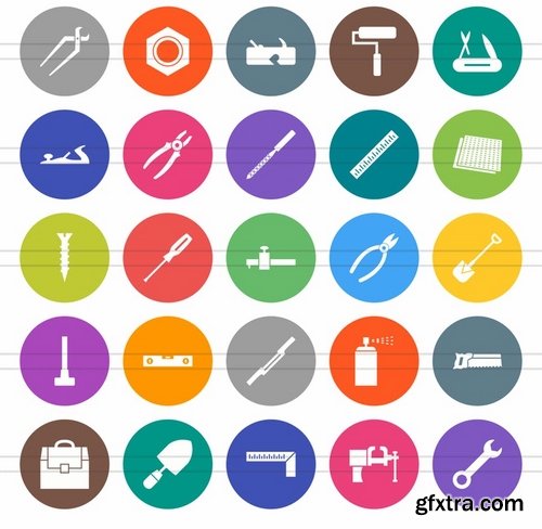 50 Hand Tools Flat Round Icons