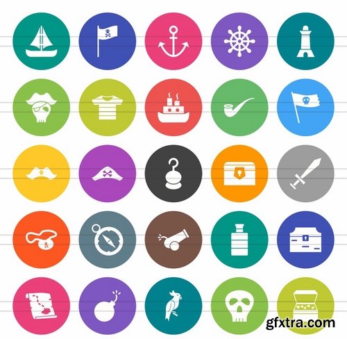 50 Pirate Flat Round Icons