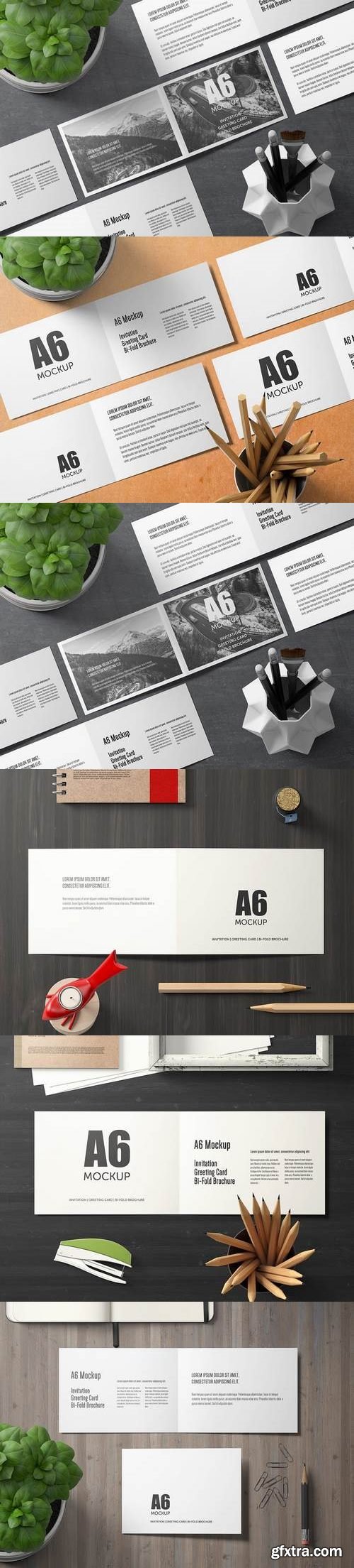 A6 Landscape Bi-Fold Brochure Greeting Card Mockup