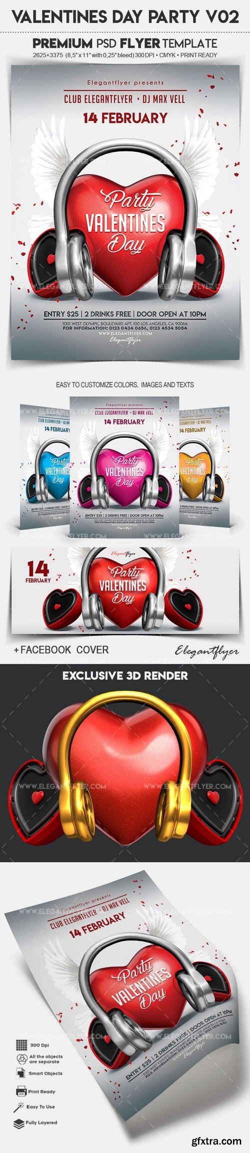 Valentines Day Party V02 – Flyer PSD Template + Facebook Cover