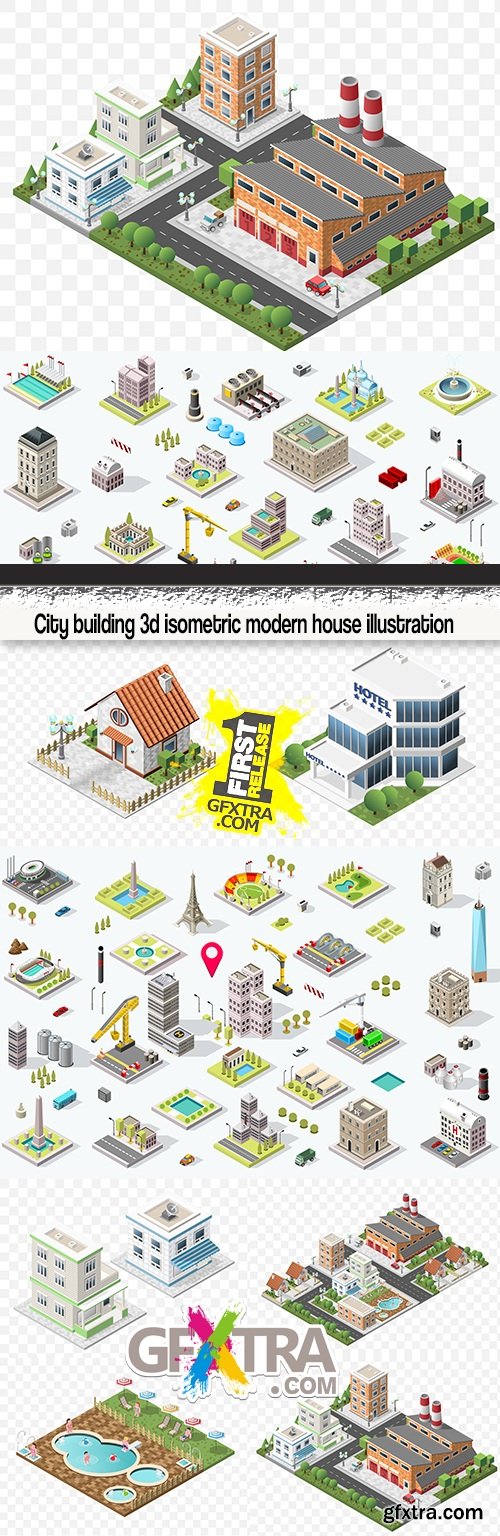 City building 3d isometric modern house illustration