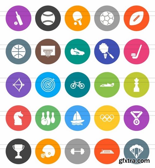 50 Sports Flat Round Icons