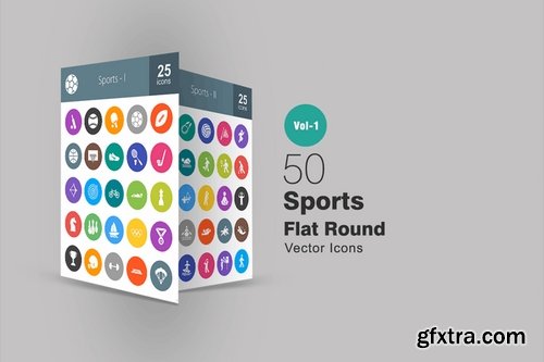 50 Sports Flat Round Icons