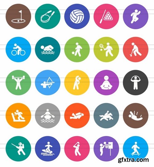 50 Sports Flat Round Icons