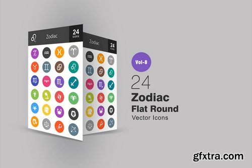 24 Zodiac Flat Round Icons