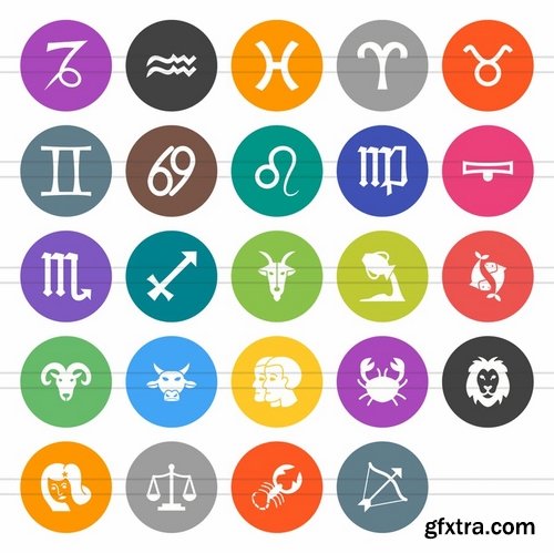 24 Zodiac Flat Round Icons