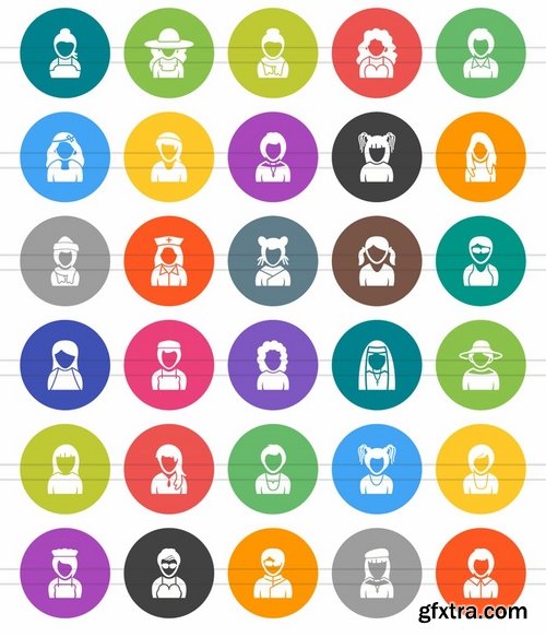 60 Avatars Flat Round Icons