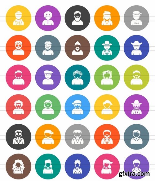 60 Avatars Flat Round Icons