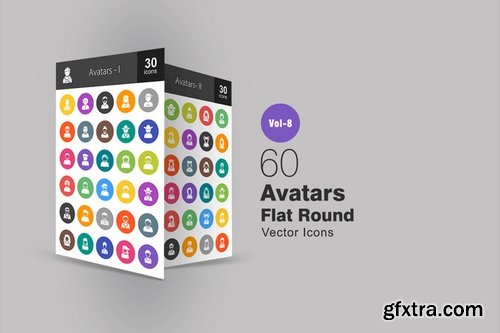 60 Avatars Flat Round Icons