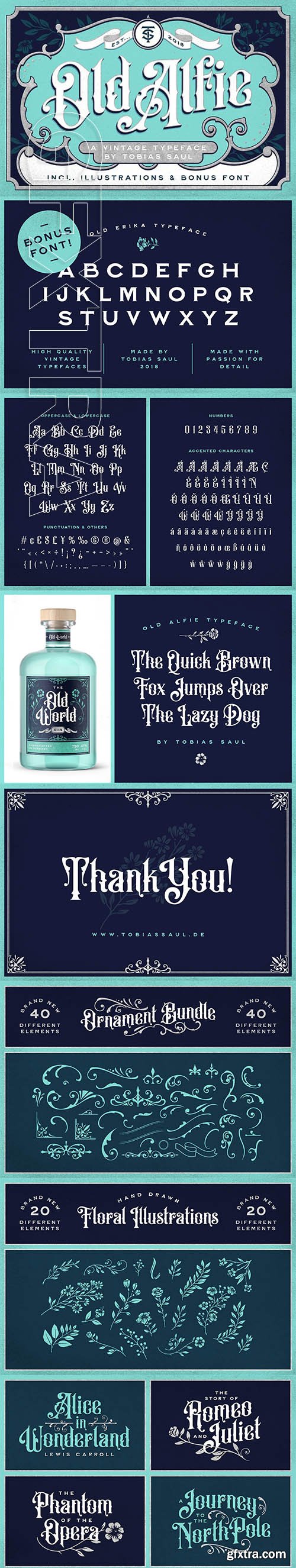 CreativeMarket - Old Alfie Font + Extras 2194784