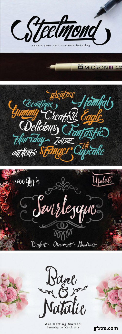 Collection of 10 Unique Fonts Familys - 47 Fonts