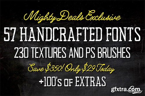 57 Handcrafted Fonts 230 Textures & 100s of Design Extras - 97 Fonts