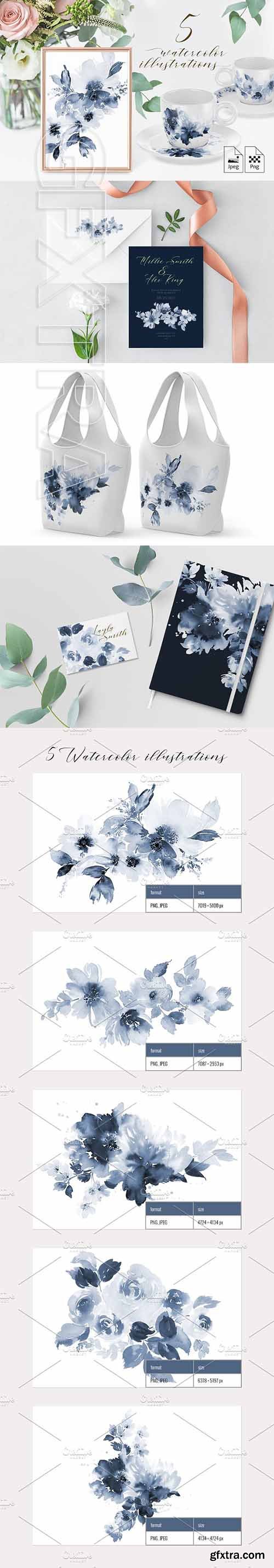 CreativeMarket - 5 Watercolor illustrations 2197126