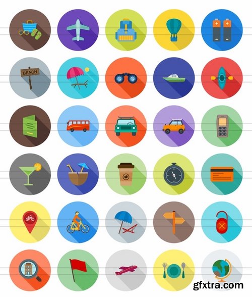 60 Travel Flat Shadowed Icons