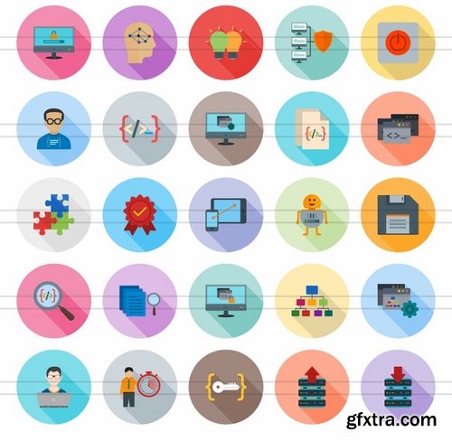 50 Software Development Flat Shadowed Icons