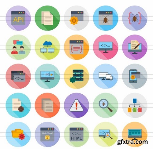 50 Software Development Flat Shadowed Icons